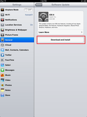 iPad Software Update, General, Download and Install